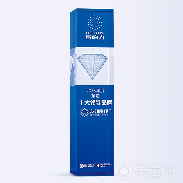 友邦吊顶“2018年度顶墙十大领导品牌”奖杯